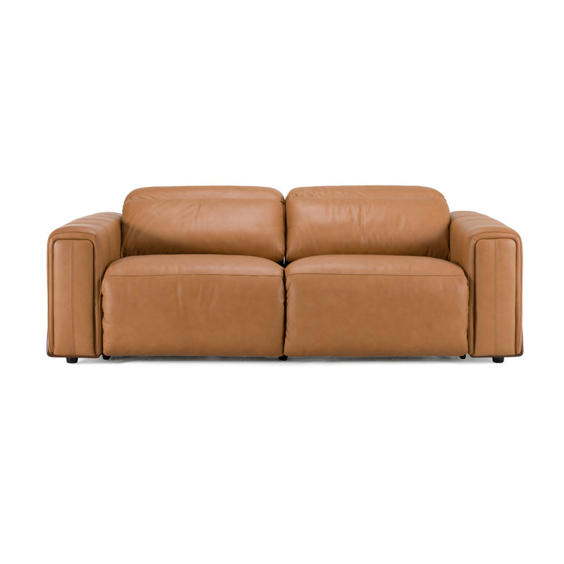 Sandstone - Canapé moderne en cuir brun avec 2 fauteuils inclinables électriques