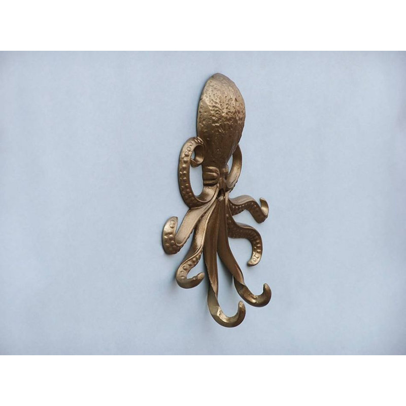 Crochet mural octopus Keven, Laiton antique