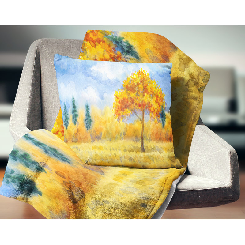 Coussins jaunes - paysage imprimé, 16 po x 1 po, Coussin décoratif