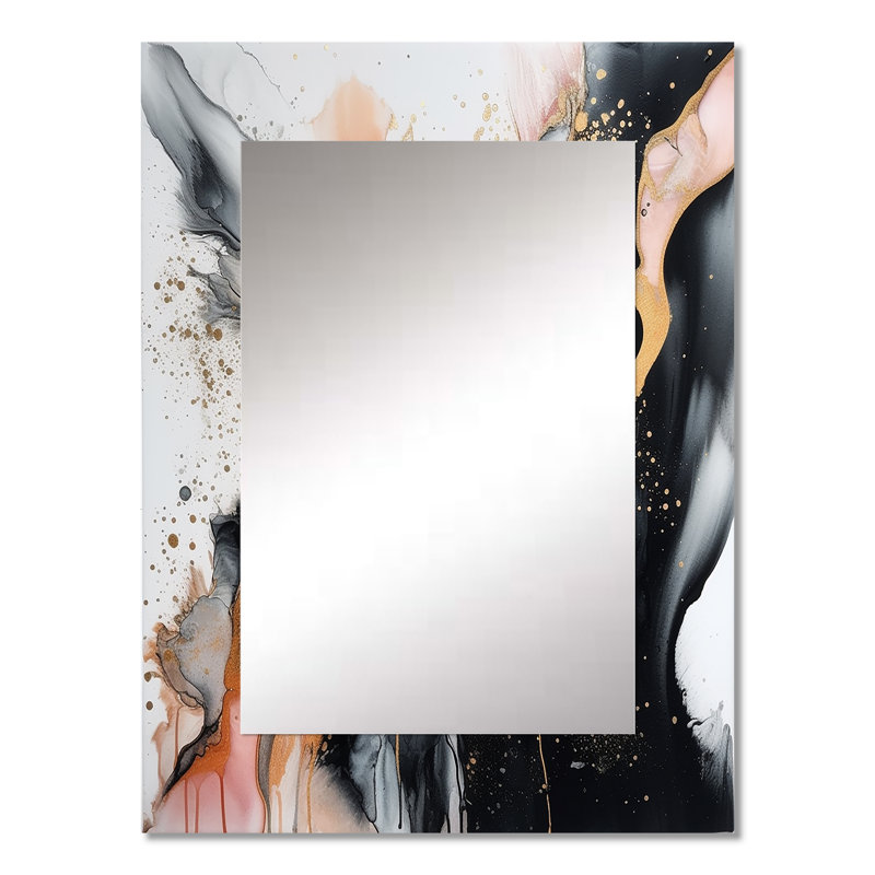 Pierre fluide noire et dorée - miroir décoratif en marbre, grand miroir mural noir, impression d'art en métal, 32 po x 24 po