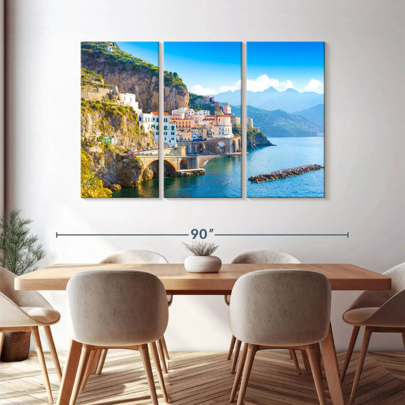 «Amalfi Coast Daylight Wall Art», reproduction d'art sur toile, H 74 po x l 48 po x P 1,25 po