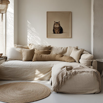 Housse pour canapé 100% lin - Housse de canapé beige avoine, 78 po x 108 po, fabriquée à la main au Canada