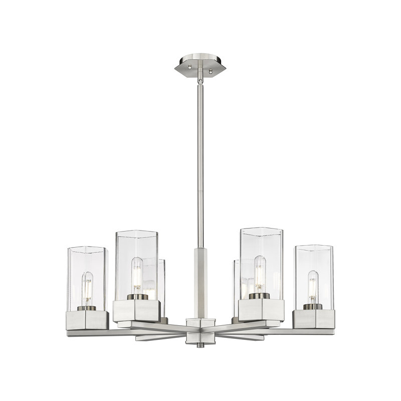 Lustre suspendu 6 lumières 9 po Claverack, Transparent, Nickel satiné