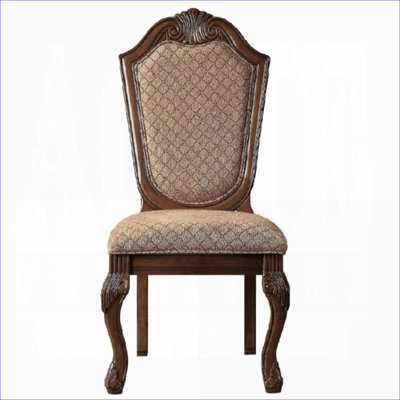 Set of 2 Fabric Upholstered Accent Side Chairs, Chateau Cherry Dark Brown Finish Dining Chairs for Home, for Adults