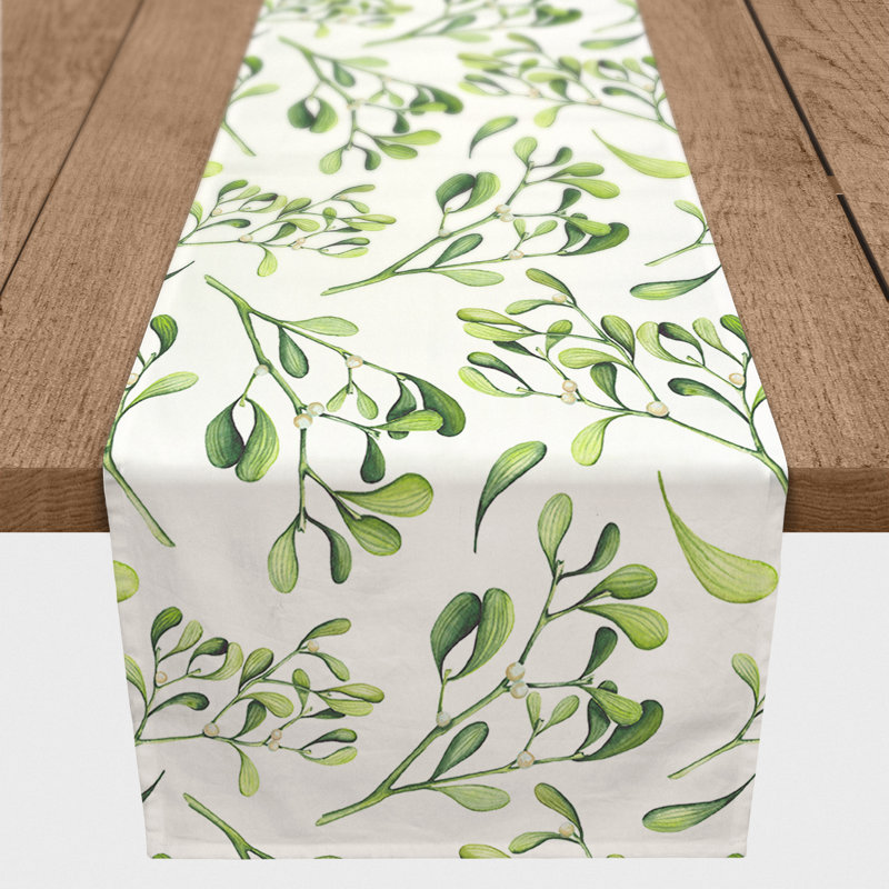 Bervin Rectangle Floral Polyester Table Runner, 90" x 16", Green