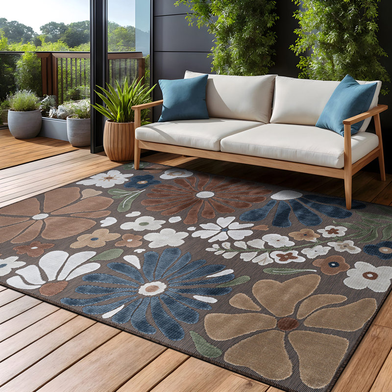 Tapis floral d'intérieur pour l'extérieur, Rectangle 8' x 10', Brown
