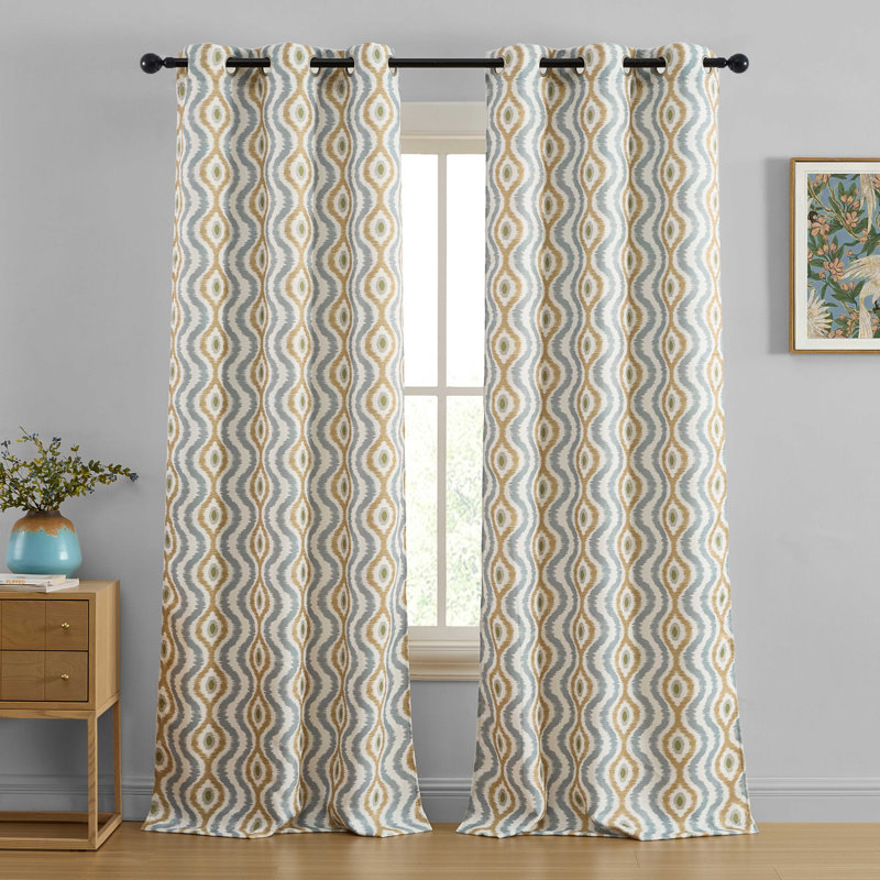 HLC.ME Tanner Ogee Ikatt Damask Patterned Window Grommet Curtains Bedroom - Light Blocking Darkening Window Panels, Set of 2