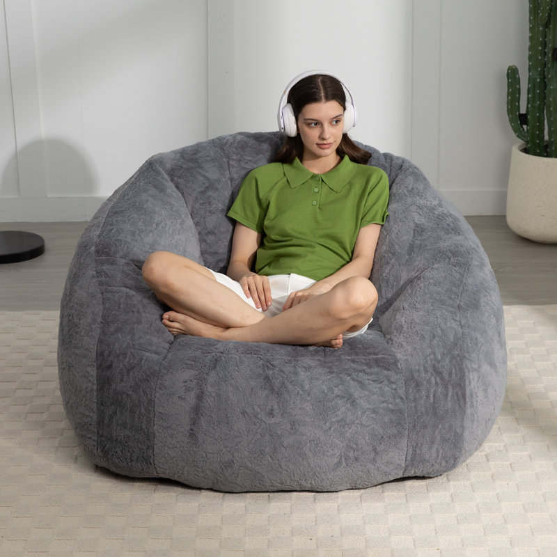 Compression Bean Bag Chair Suitable for Rental Rooms, Apartments, and living Rooms, Dark Gray, Dark Gray Faux Fur