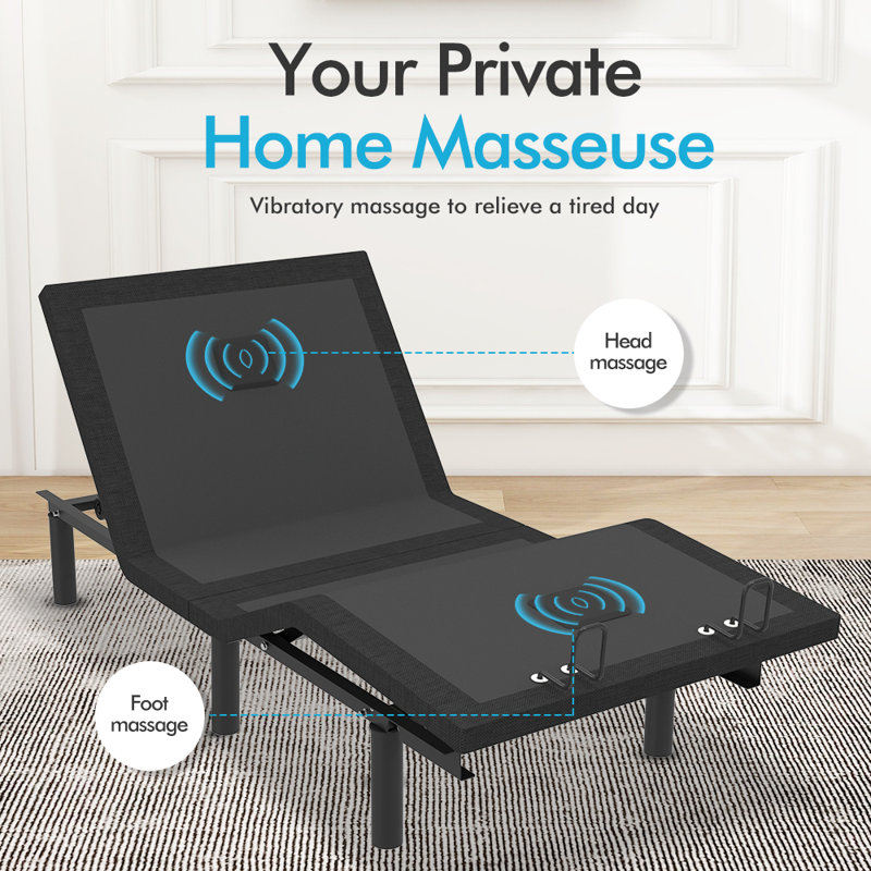 Adjustable Bed Frame, Zero Gravity Electric Bed with Wireless Remote, Underbed Lights, Head and Foot Tilt, Dual USB Ports, Adjustable Legs, Easy Assembly, Mattress Not Included