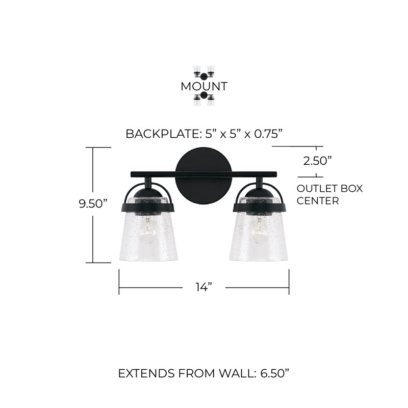 Madison 2 - Light Dimmable Vanity Light, Matte Black