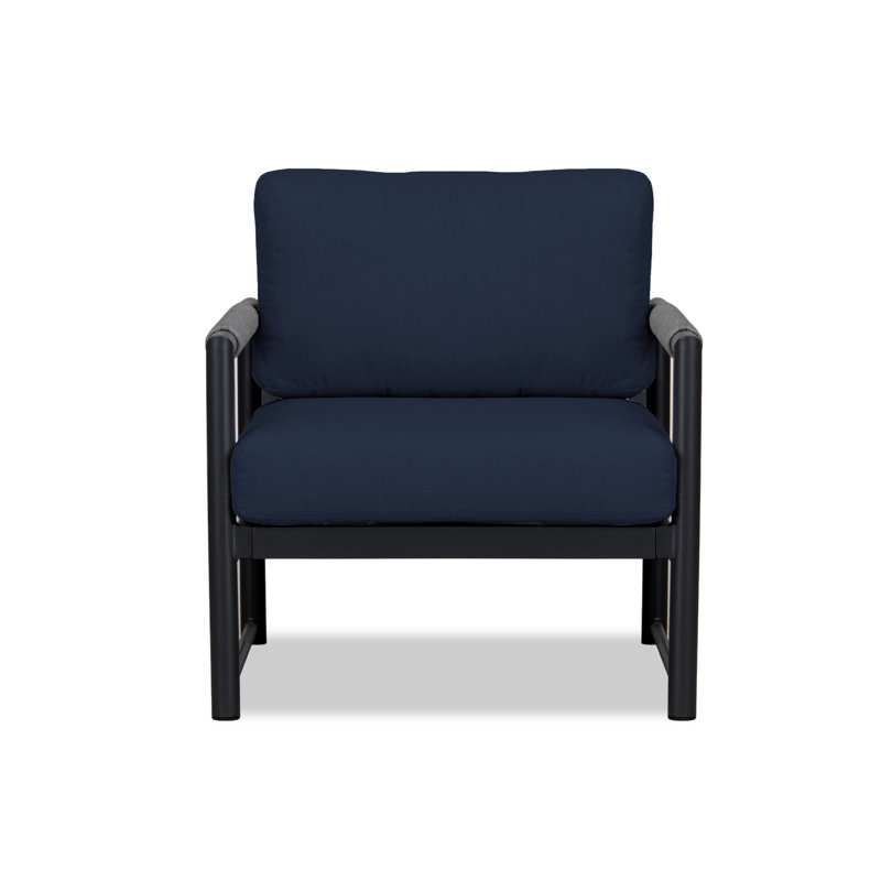 Obaida Powder Coated Aluminum Outdoor Lounge Chair, Black, Spectrum Indigo Sunbrella®