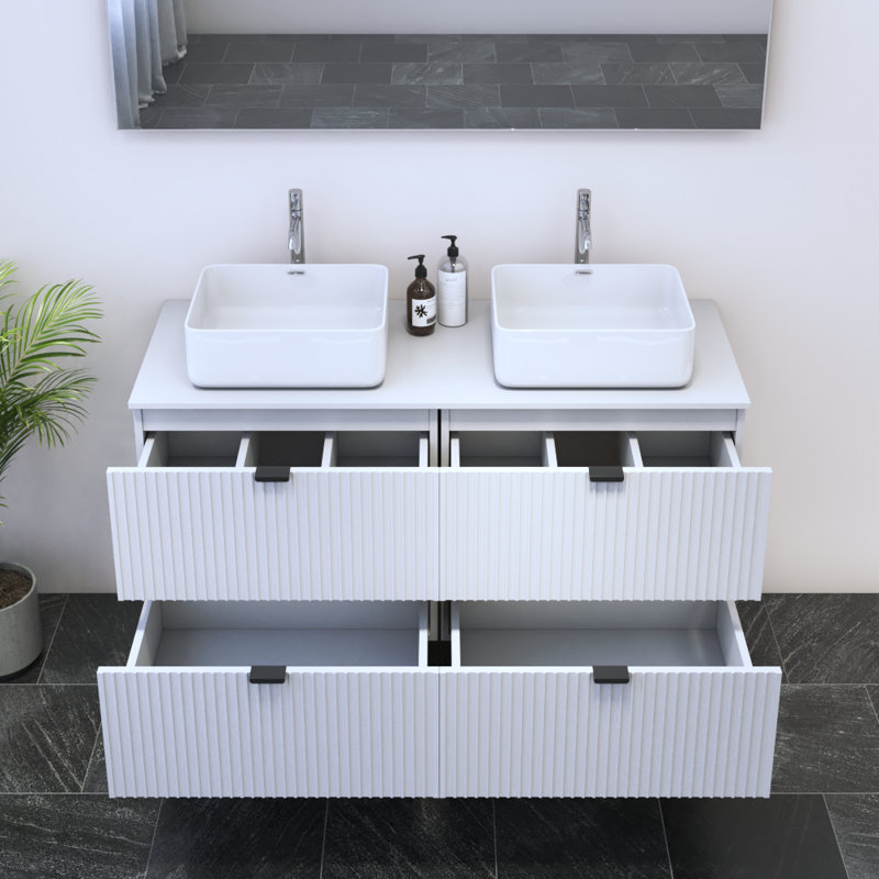 Ensemble de meuble-lavabo double 47,4 po avec plateau Lissia, Blanc