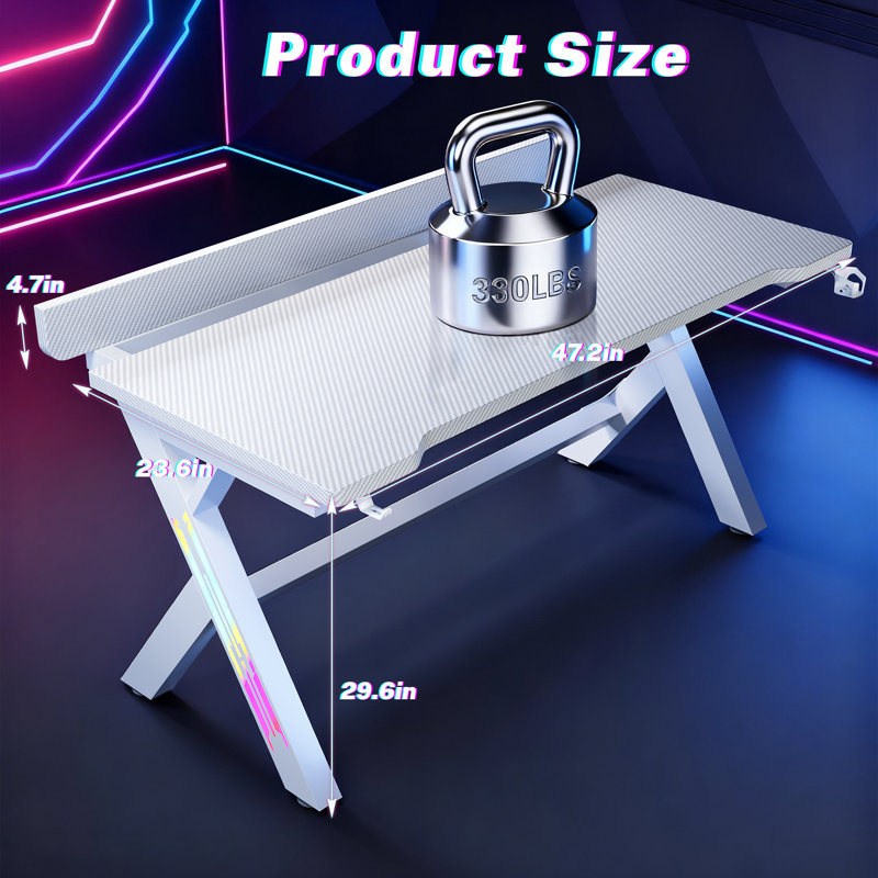 Table d'ordinateur Gaming, H 30 po x l 47 po x P 30 po, Blanc