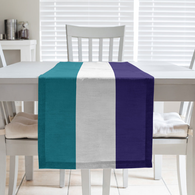 Chemin de table de basketball, L 90 po x l 16 po, Charlotte bleu sarcelle / blanc / mauve foncé, Croisé en coton