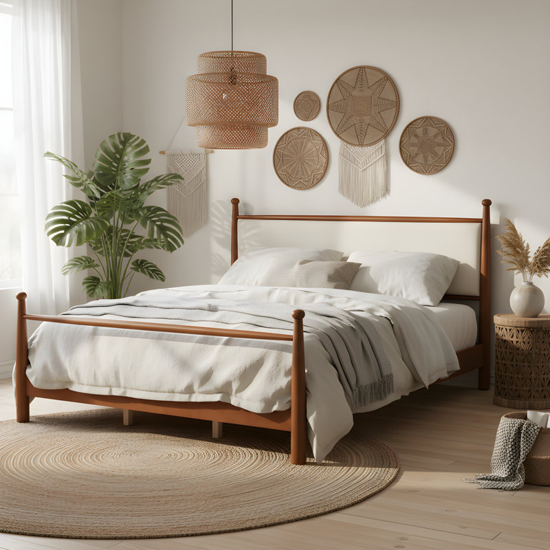 Base de lit en bois de peuplier avec tête de lit tapissier Harlow, Très grand lit