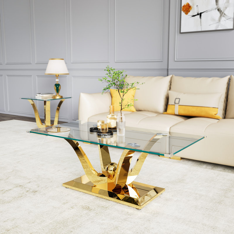Glass Top Coffee Table, Gold