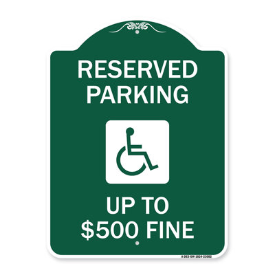 Enseigne Signmission Designer Series - Stationnement réservé jusqu'à 500 $ d'amende (symbole Handicapés) | Enseigne architecturale noire et dorée en aluminium de gros calibre 18 po x 18 po | Protégez votre entreprise | Fabriqué aux États-Unis