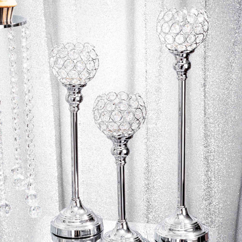 Ensemble de chandelles en cristal et en métal 3 pièces, Argent