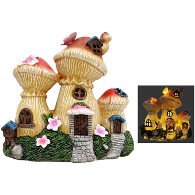 9" Resin Solar LED Mushroom Bungalow