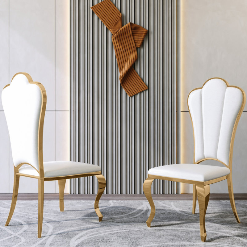 Chaise d'appoint rembourrée Dillin, Doré, Blanc