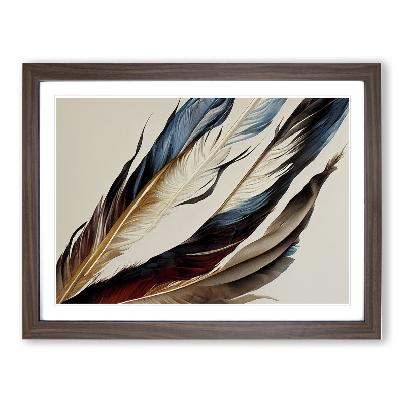 Beauteous Bird Feathers - Single Picture Frame Print, 25cm H x 34cm W x 2cm D, Walnut