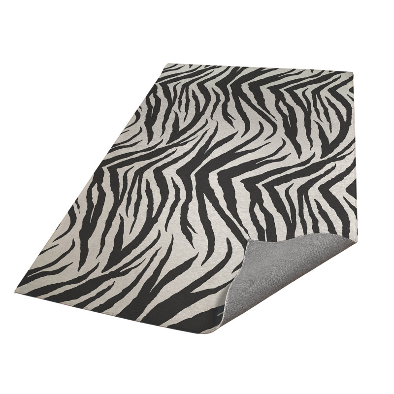 Zebra Patch Kids Play Mat, Rectangle 4' x 6', Ivory/Charcoal
