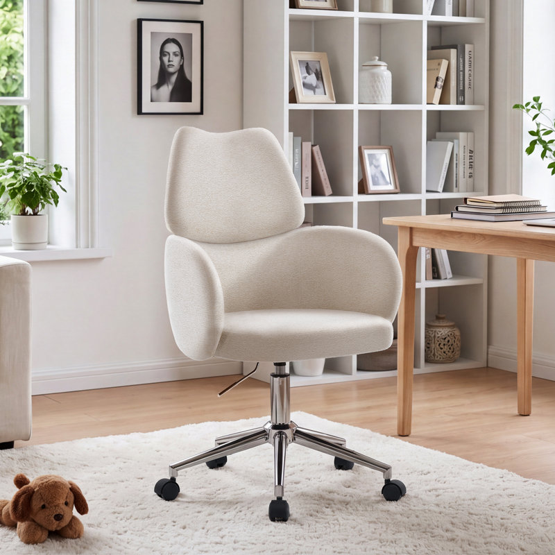 Chaise de bureau rembourrée moderne avec appui-tête réglable, chaise de bureau pivotante pour bureau à domicile, Beige
