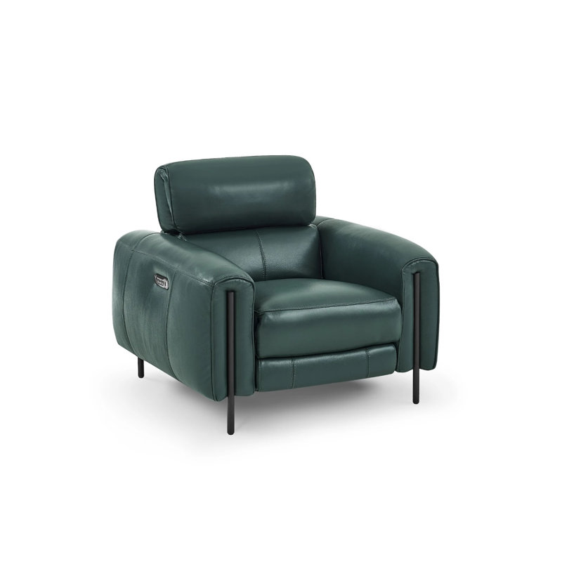 Fauteuil Charm en cuir véritable blanc, Vert