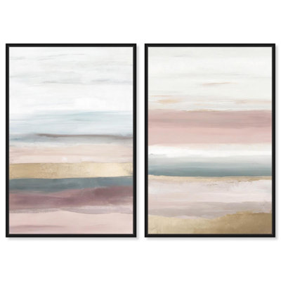 Serenity in Stripes Set Canvas Set of 2 Minimal Abstract by