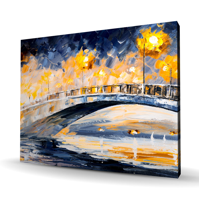 Bridge in the Moonlight - Contemporary Cities Canvas Art