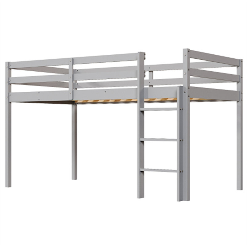 Solid Wood Toddler Platforms Loft Bed Twin Size With Stairs, Gray