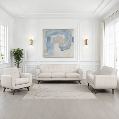 Cureton Modern & Contemporary 3-Piece Living Room Set with Textured Fabric Upholstery, Stylish Tufted Back & Foam over Pocket Coils Comfort by George Oliver