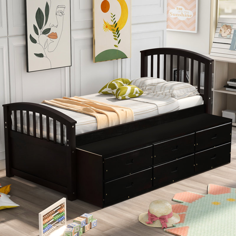 Lit simple en pin massif avec tiroirs, ton, base de matelas à 10 lattes, apte à