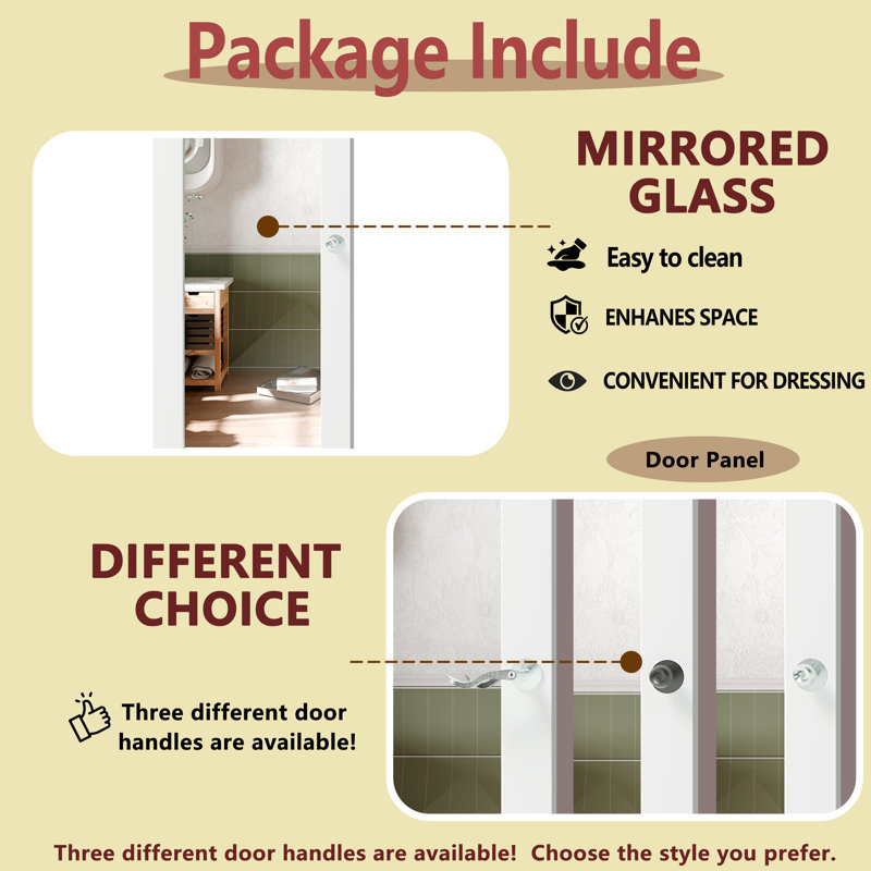 Mirror Surfaced Design - MDF Interior Slab Door Include Handle And Hardware Kit, 24" x 80"