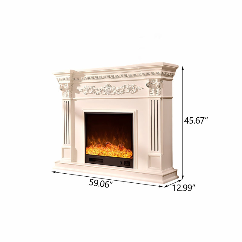 Ivory White Landscape Electric Fireplace With Decoration and Heating, 45.67" H x 59.06" W x 12.99" D, Ivory White
