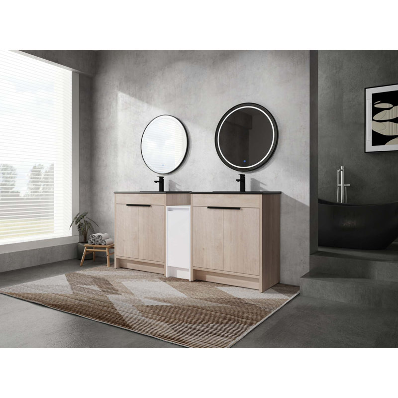 Meuble-lavabo autoportant avec lavabo en céramique noire et armoires de rangement, porte à fermeture douce, ensemble KD