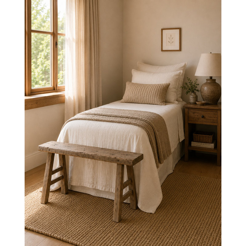 Lily's Living Vintage Noodle Bench, Weathered Natural Wood Finish , 20" H x 40" W x 5" D