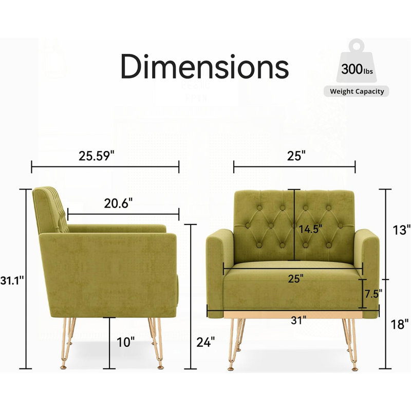 Canapé-lit simple avec fauteuil capitonné Teddy, Velours, Vert olive