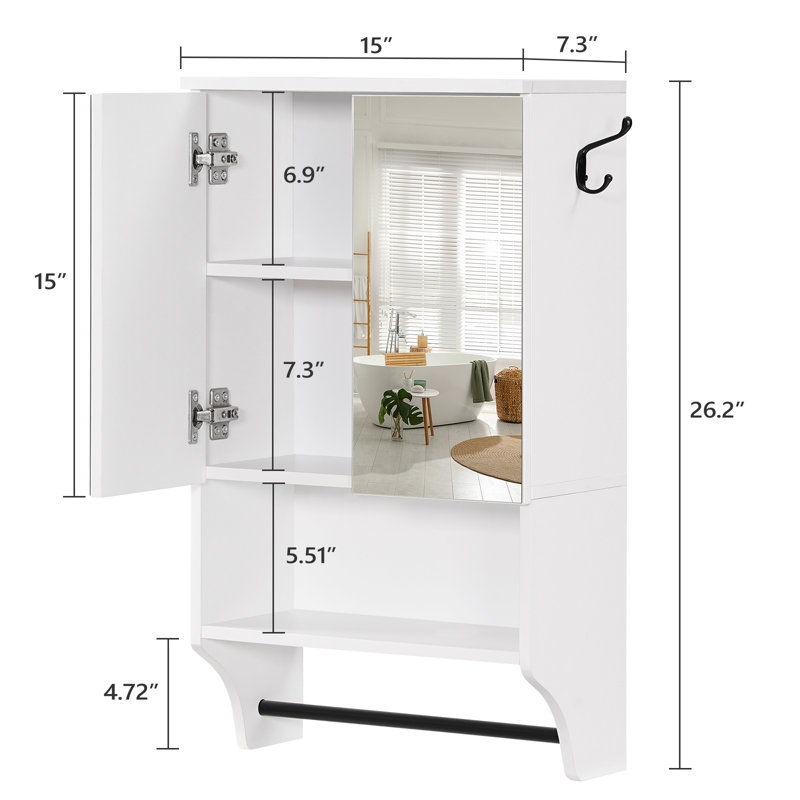 Bathroom Wall Cabinet with Mirror and Towel Bar