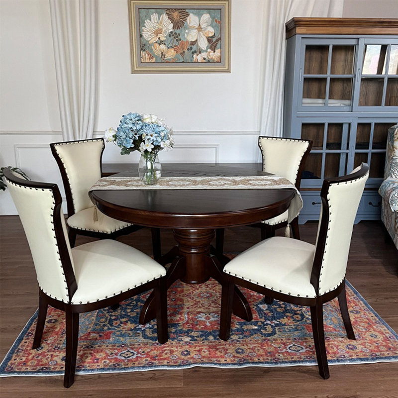 Solid wood round dining table set, 29.52"H x 47.24"L x 47.24"W