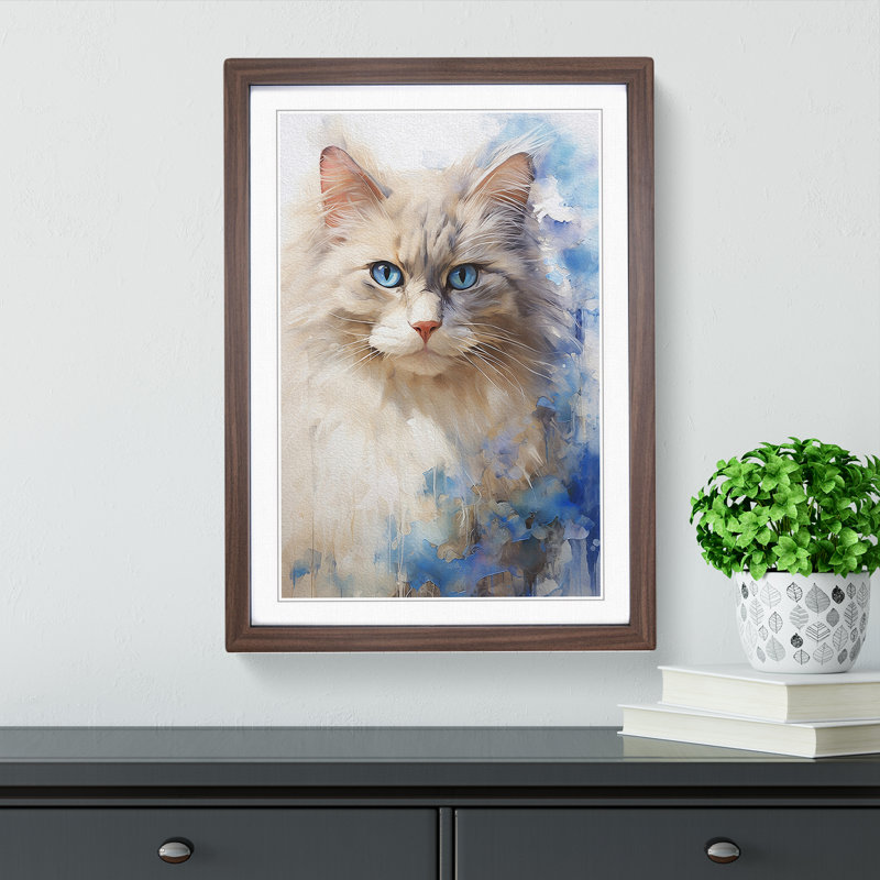 XYZ-FRM-V1223-5369 Ragdoll Cat Gestural 1 Piece Single Picture Frame Wall Art, 64cm H x 46cm W x 2cm D, Walnut