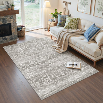 Machine Washable Floral Non Slip Indoor Area Rug