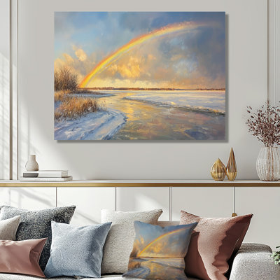 Arc-en-ciel au-dessus du lac gelé - art mural arc-en-ciel
