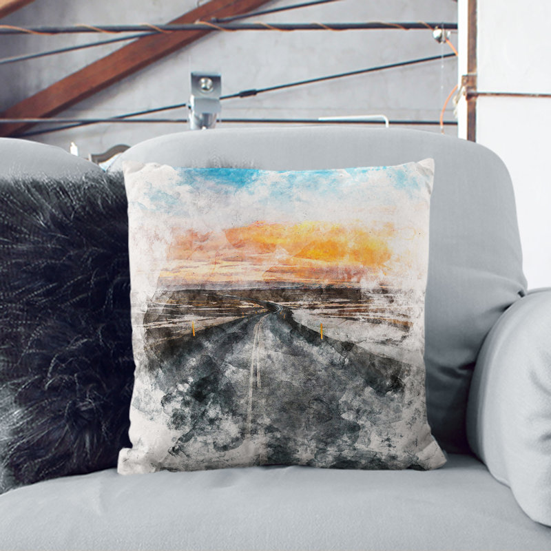 Road Through Iceland Cushion with Filling, 55cm H x 55cm W x 20cm D