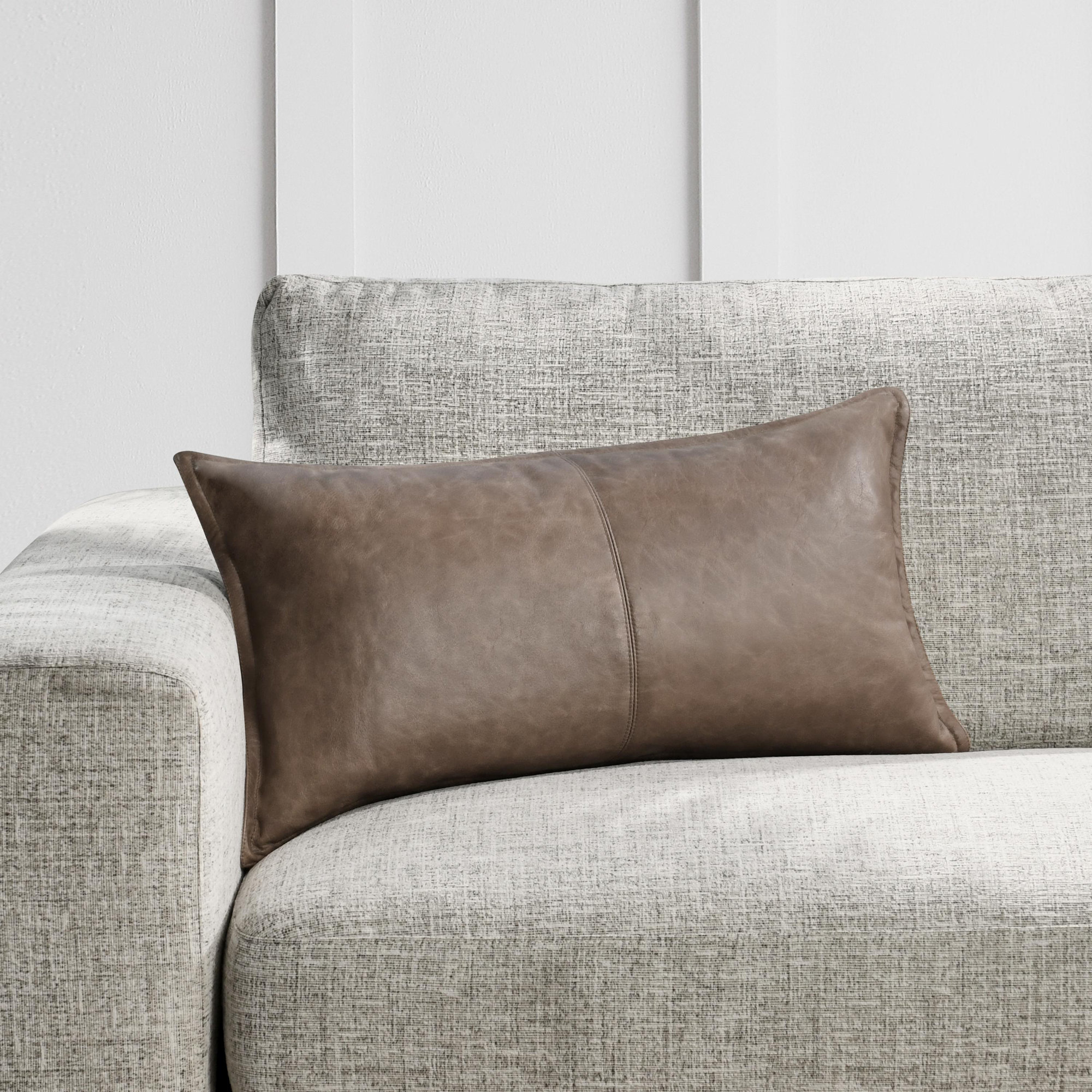 Cutler Leather Accent Pillow, Taupe, Rectangular, 14" x 22"