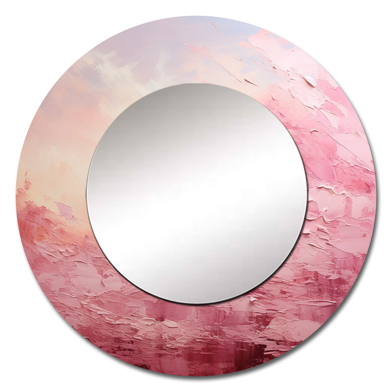 Pink Horizon - Landscapes Mirror, Pink Round Unique Wall Mirror, Printed Metal Art, 36" x 36"