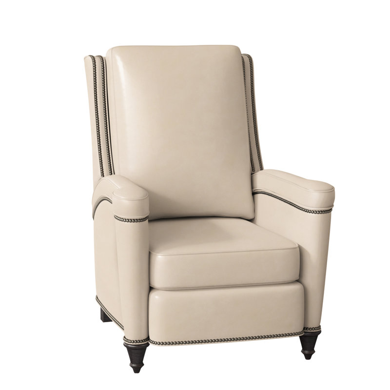 Mayes Recliner, Aline Light Gray Stonewash Genuine Leather, Gunmetal, Plantation