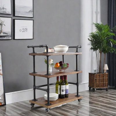 Industrial Bar Cart For Home, 3-Tier Bar Serving Cart With Wheels by Trent Austin Design