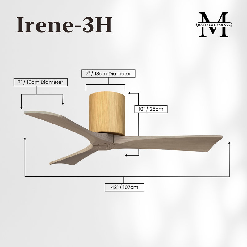 Ventilateur de plafond à 3 pales Olivier, Érable clair, Ton bois de frêne gris, 42"