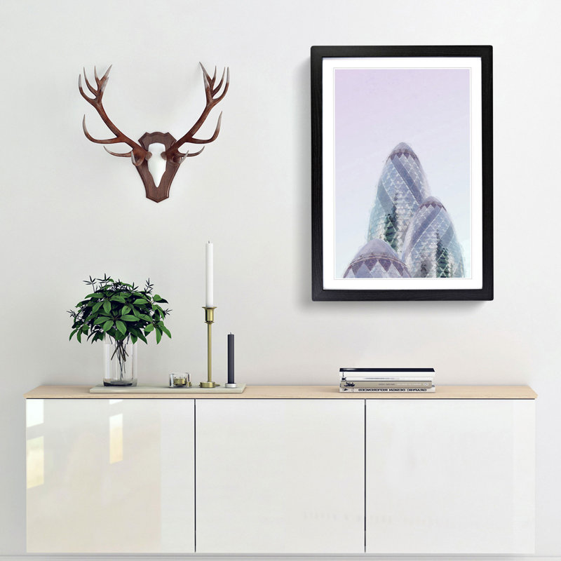 The Gherkin in London in Abstract - Picture Frame Graphic Art Print, 36cm H x 27cm W x 2cm D, Black Framed